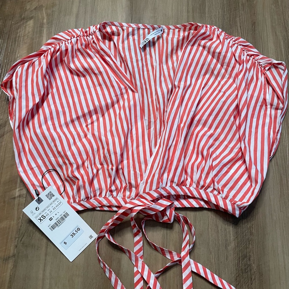 Zara Striped Tie Crop Top- XS